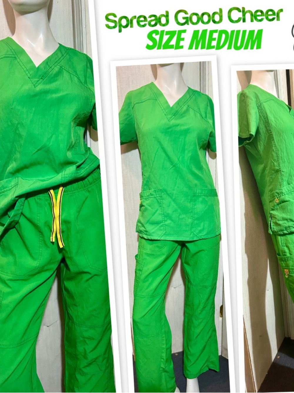 Women’s Bright Green Wide Leg Scrub Pants Set - Medium
